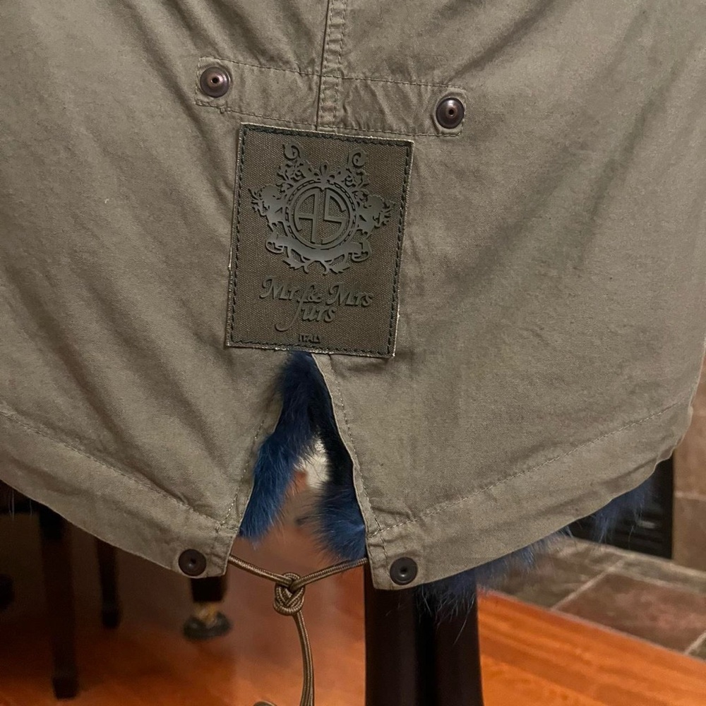 Mr & Mrs Italy Fur lined army parka blue fox raccoon trim coat khaki - Picture 7 of 16
